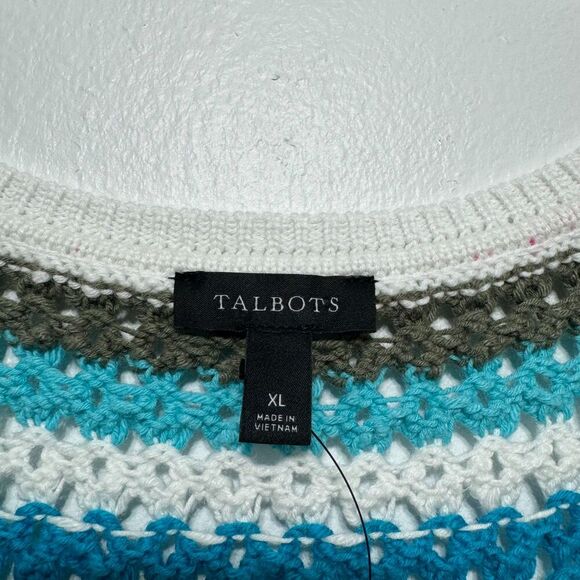 NWT Talbots Sweater Vest Crochet Crewneck Pullover Rainbow Stripe Womens sz XL - Picture 4 of 7